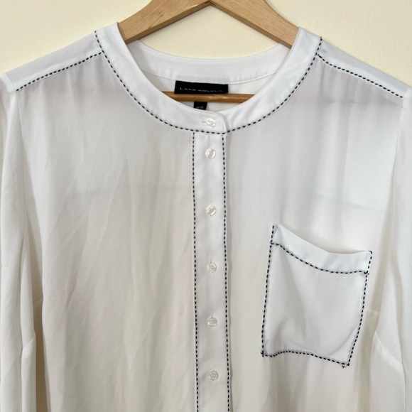 Lane Bryant Womens Shirt 18/20 Long Sleeve White Black Tunic Popover Chiffon Top - Picture 3 of 15